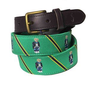 Polo by Ralph Lauren "Polo Bear" Belt Green Brown Men's Size 34